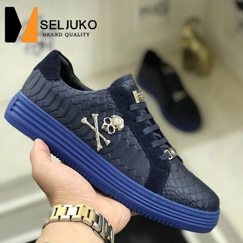 

2022 New European And American Men's Casual Sneakers Trendy Fashion People Skull Snake Pattern Cowhide Low-Top Shoes