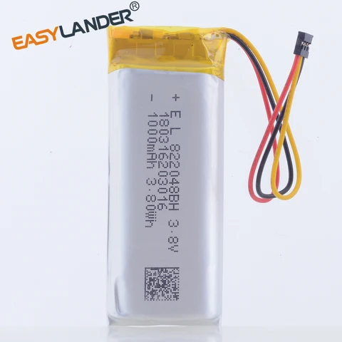 802050   3.8V 1000mAh 822048   Lipo перезаряжаемая батарея JST MX 1,2 мм 3-контактный разъем для MP3 GPS-рекордера, гарнитуры, клапана, указателя контроллера