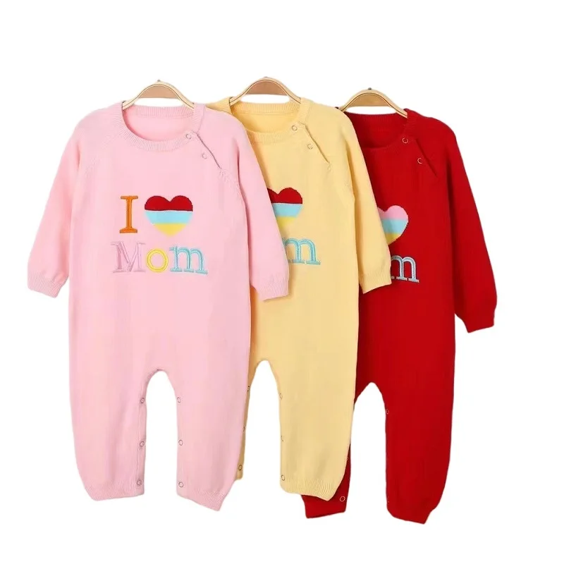 

Baby Girl Clothing Spring Thin Knitted Rompers O-neck Open Crotch Cartoon Printed With Button on Shoulder Cute Overalls for Kids