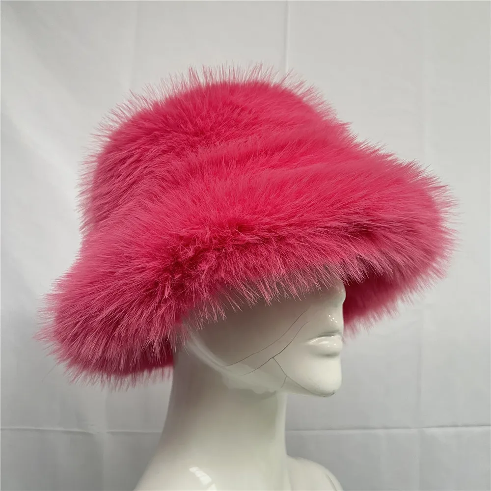 New Faux Fur Hat Women's Elegant Autumn and Winter Fur Fisherman Hat Korean Senior Warm Ladies Bucket Hat 's Plush Bucket Cap