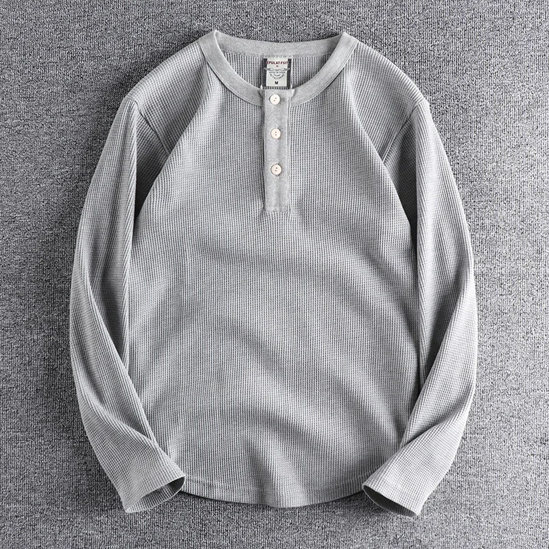 Мужская хлопковая футболка с вафельным воротником в стиле ретро - купить по