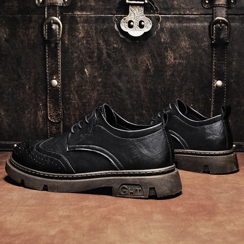 

Cold stick pure color casual business small leather shoes low top Martin boots formal British spring and autumn new