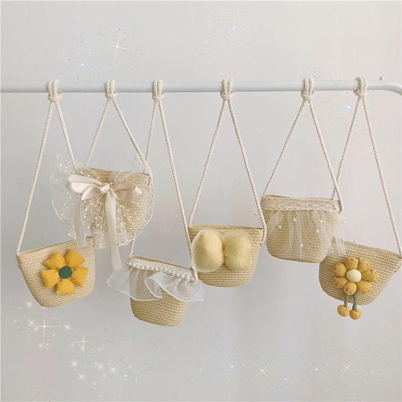 

Летняя милая детская соломенная плетеная Сумка, мини-кошелек для мелочи для девочек, сумки на плечо, детские сумки через плечо с милым бантом для фотосъемки на открытом воздухе