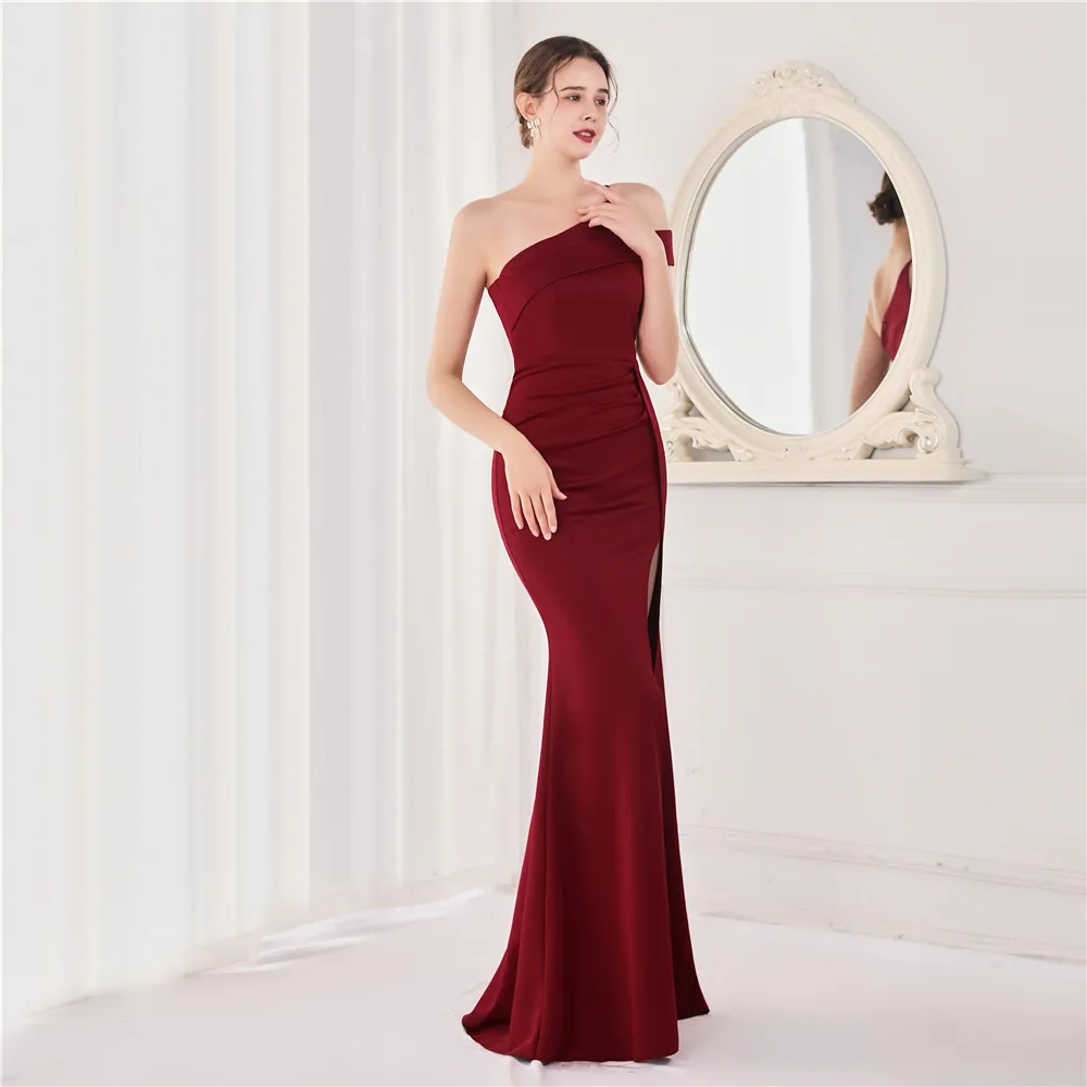 

Burgundy Satin Guest Wedding Dresses for Bridesmaid Side Split Mermaid Bridesmaid Dress Woman Elegant Gowns Party Weddings Women