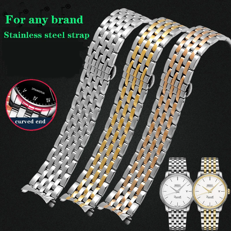 

For Any brand Curved End Stainless Steel Watchband Butterfly Buckle Replacement men Watch Strap Bracelet 18 19 20 21 22 23 24mm