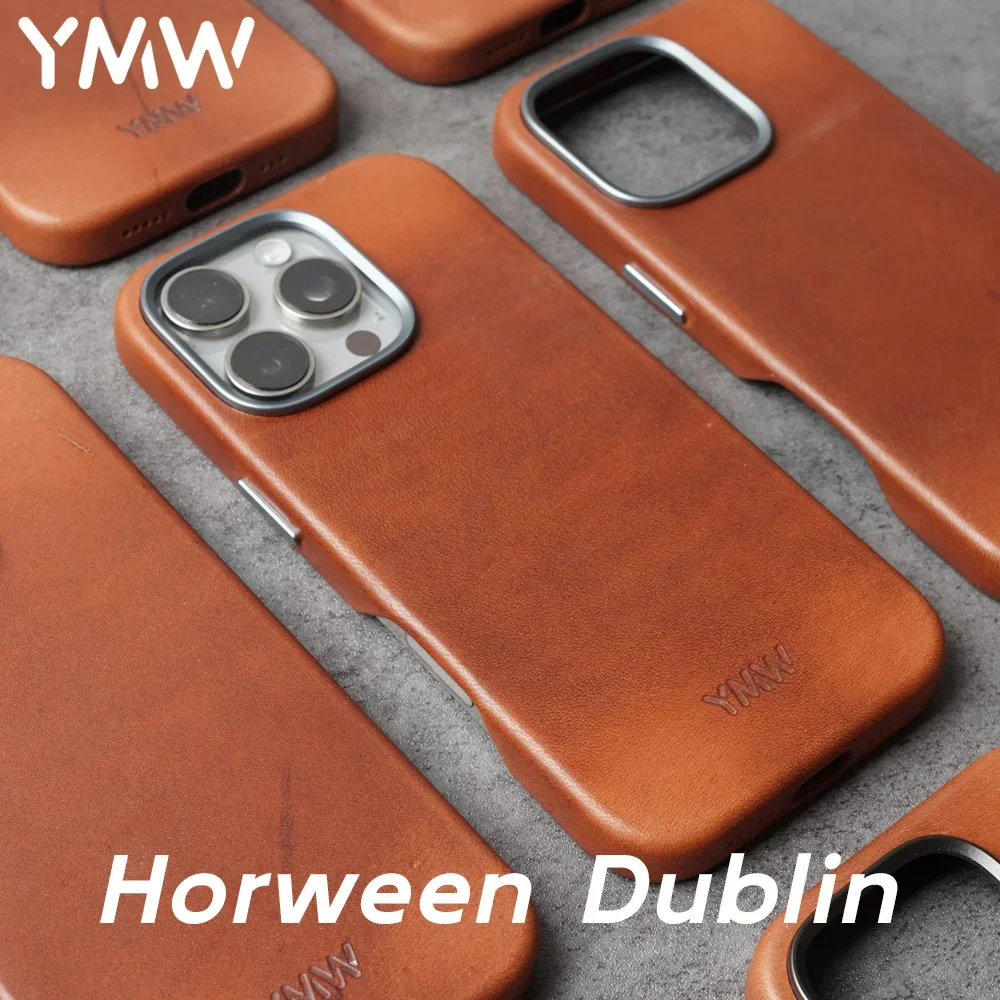 Фото Чехол YMW Horween Dublin из натуральной кожи для iPhone 15, 16 Pro Max, роскошный деловой чехол для телефона из воловьей кожи растительного дубления №1