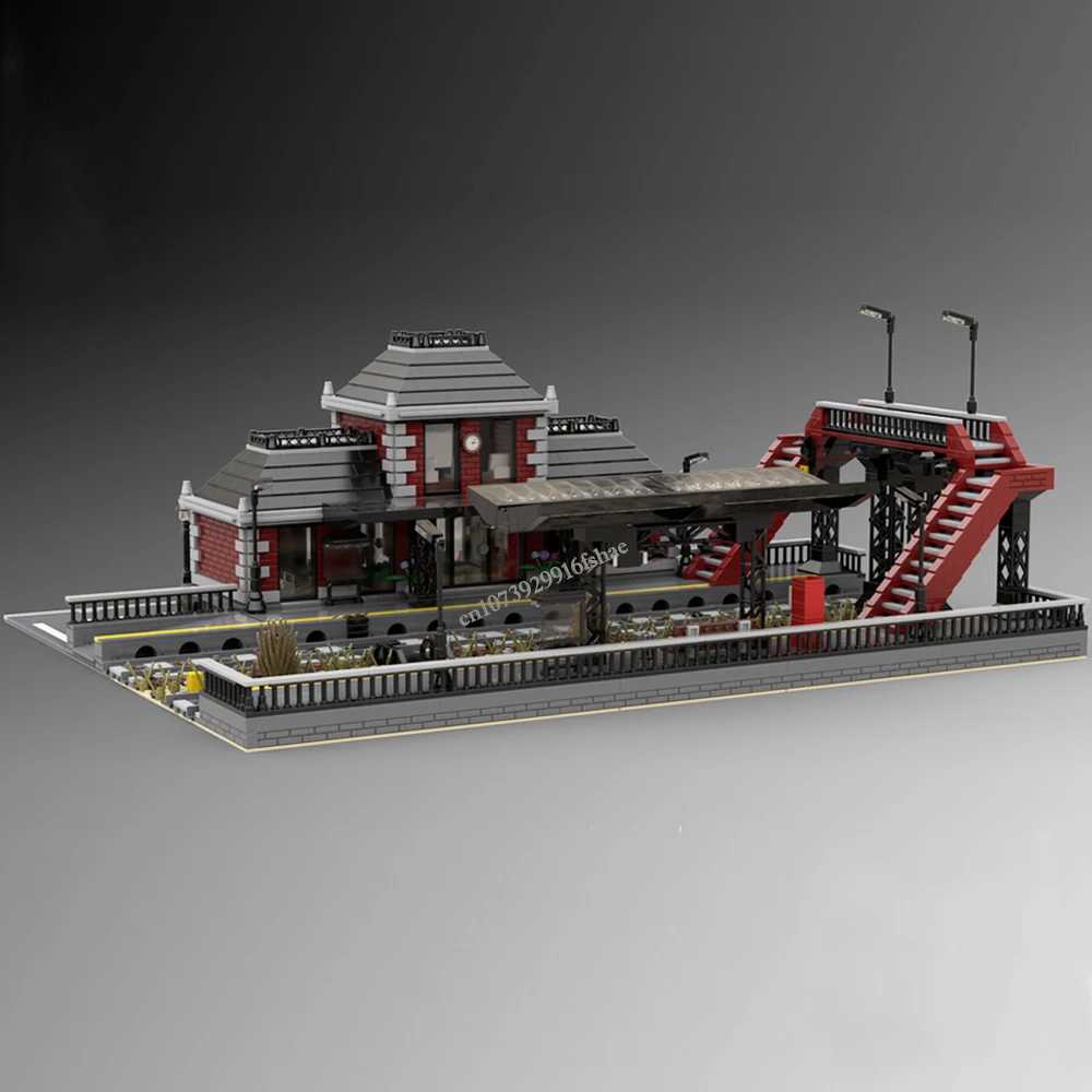 Лидер продаж модульный городской поезд MOC с видом на улицу железнодорожная