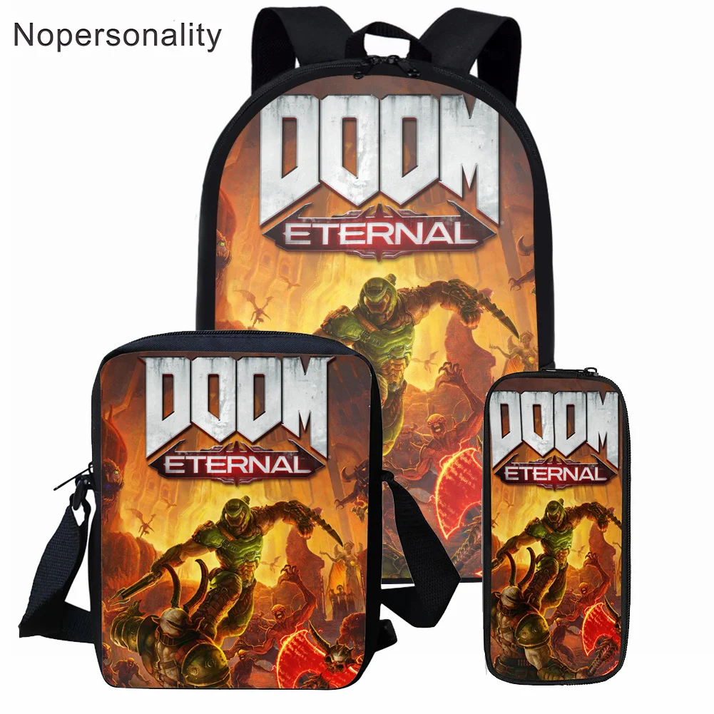 

Nopersonality Student Trendy School Bags Anime Doom Print Boy Shoulder Bookbag Teenager Backpack Big Capacity Mochilas Escolares