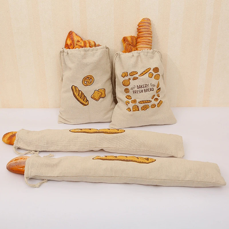 

Linen Baguette Bag Linen Bread Bags Reusable Drawstring Large Washable Storage Food Accessories Home Unbleached Kitchen