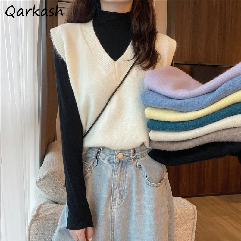 

Sweater Vests Women Pure Spring Sleeveless Female Preppy Style V-neck Retro Tender Soft Aesthetic Fashion Knitted Basic College