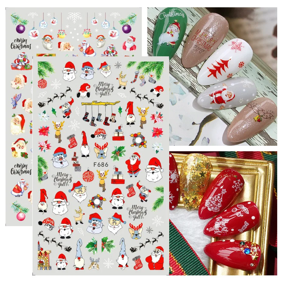 

Christmas Nail Stickers Penguin Santa Claus Elk Tree Deer Bears Sliders White Snowflakes Decals Cartoon Nail Art Decorations