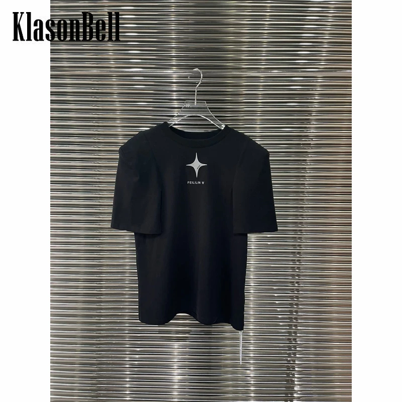 

7,6 KlasonBell Наплечные накладки с принтом звезд и букв футболка с коротким рукавом для женщин