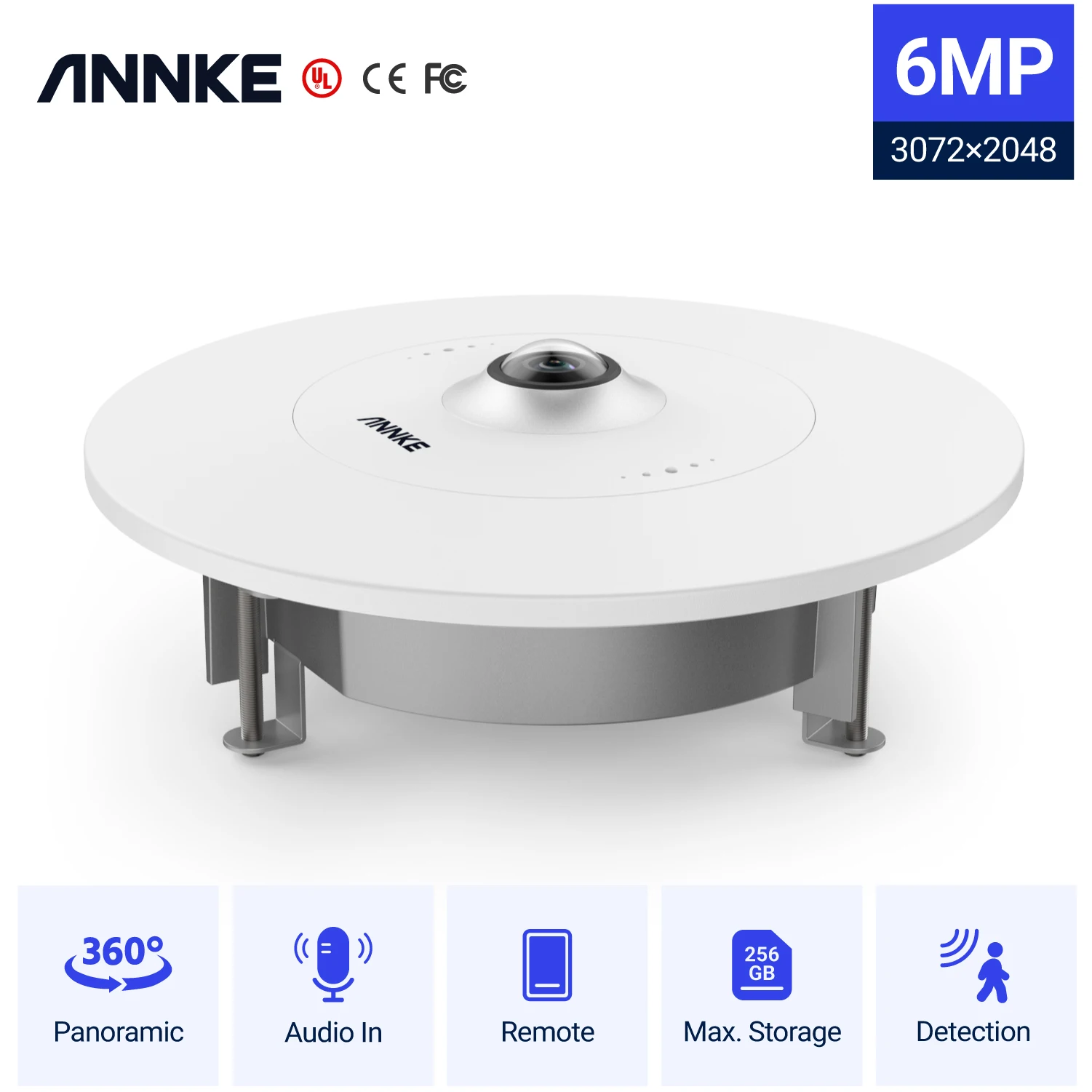 ANNKE 6MP 360 Degree Panoramic Fisheye Camera Poe H.265+ Two Way Audio Eyefish Camera IP Video Surveillance Security Protection