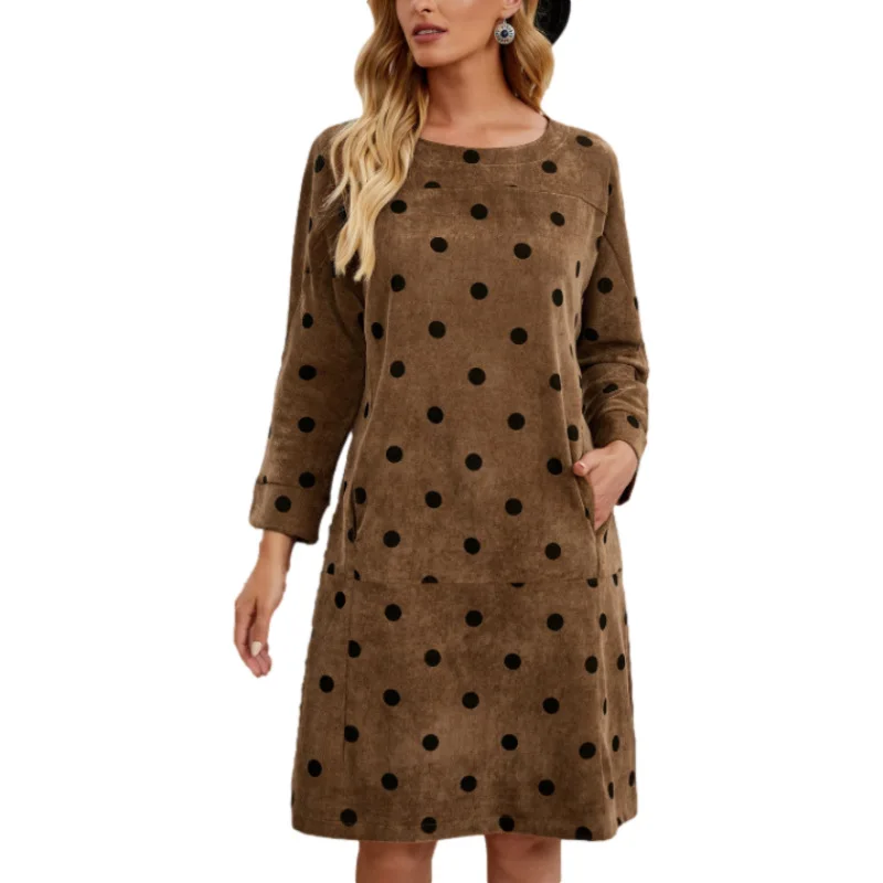 

Long-sleeved Women Mini Dress 2022 Spring Fashion O-neck Polka Dot Print Ladies Party Dresses Vintage Casual Loose Dress Vestido