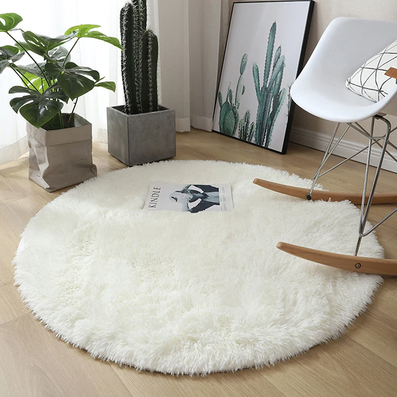 

1pc Round Rug Shaggy Plush Wool Carpet Soft Faux Sheepskin Fur Area Rugs For Bedroom Living Room Floor White Home Floor Mat