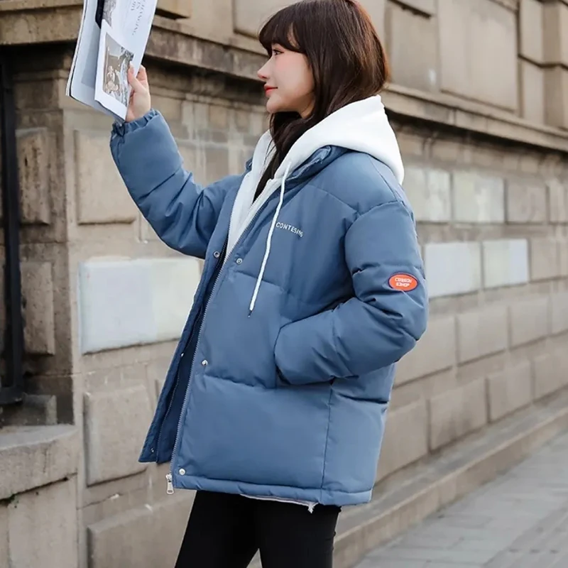 

Новое Женское пуховое пальто из двух частей из хлопка, зимняя ветрозащитная теплая верхняя одежда, парка с капюшоном, пальто, женская Повседневная стеганая куртка