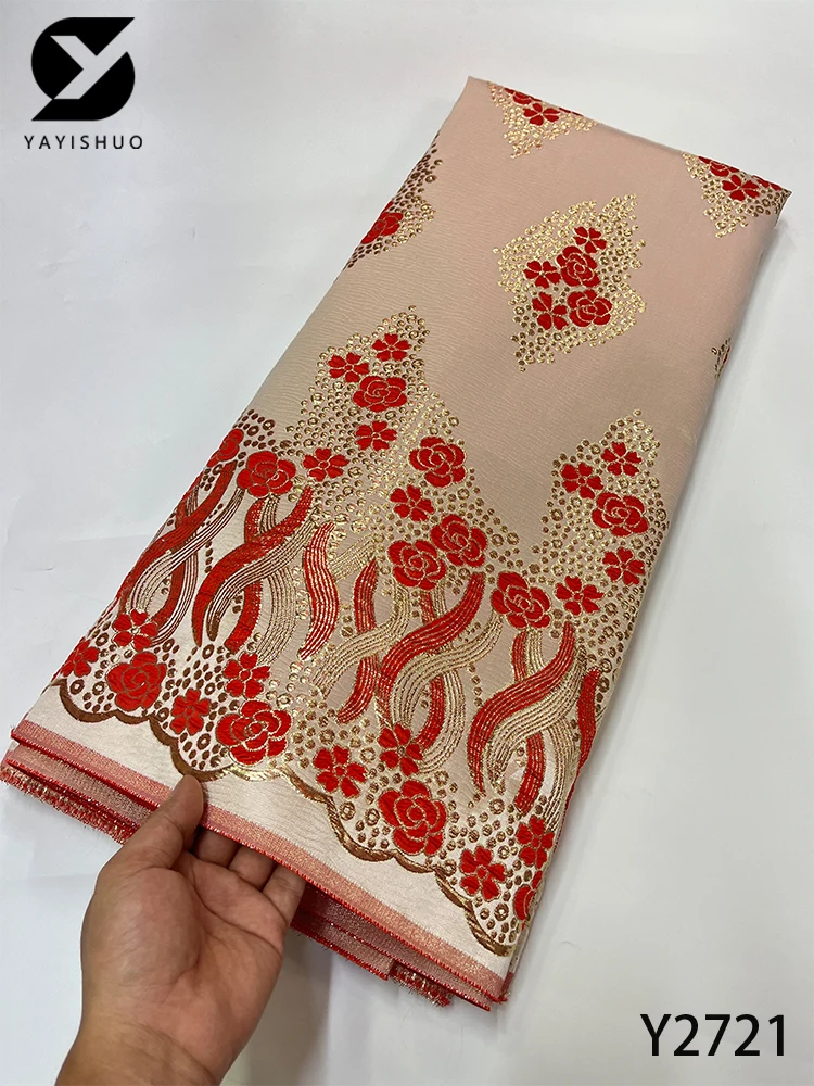 

2022 Latest African Tulle Lace Fabrics 5 Yards Nigerian Jacquard Brocade Lace High Quality For Party Wedding Cloth Y2721