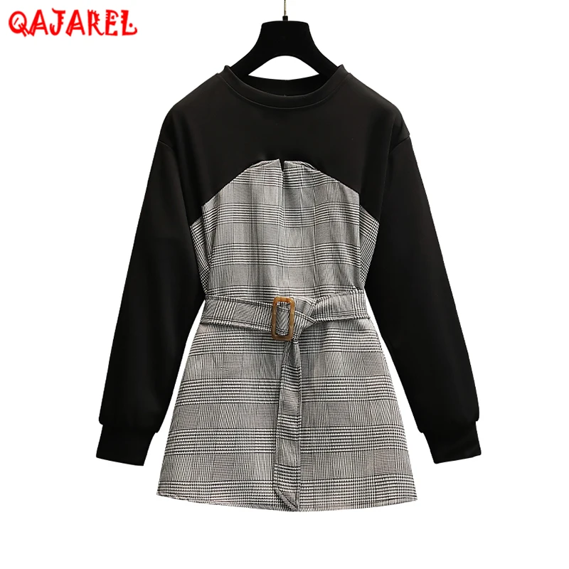 

2022 Black Pathwork Striped Pullovers Autumn Winter Korean Vintage Long Sleeve Top Coats Women Elegant Casual Evening T-Shirts