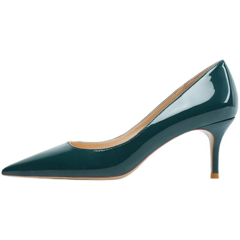 Dark Color Sexy Single Shoes Women Patent Leather Peacock Blue 6cm Medium Stiletto High Heels Party Pointed Toe Slip-on Pumps