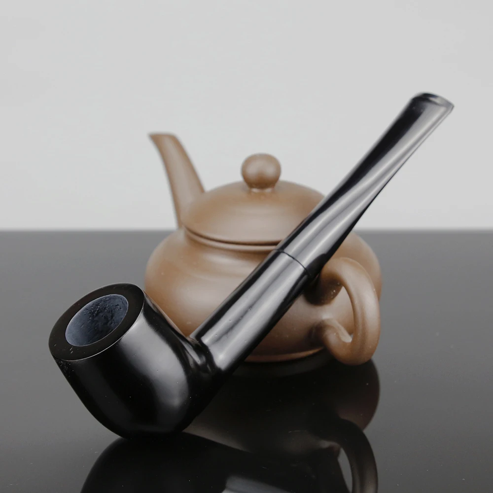 

New Pure Black Smoking Pipe 9mm Filter Handmade Tobacco Pipe Straight Ebony Wood Pipe Smoke tools gift set