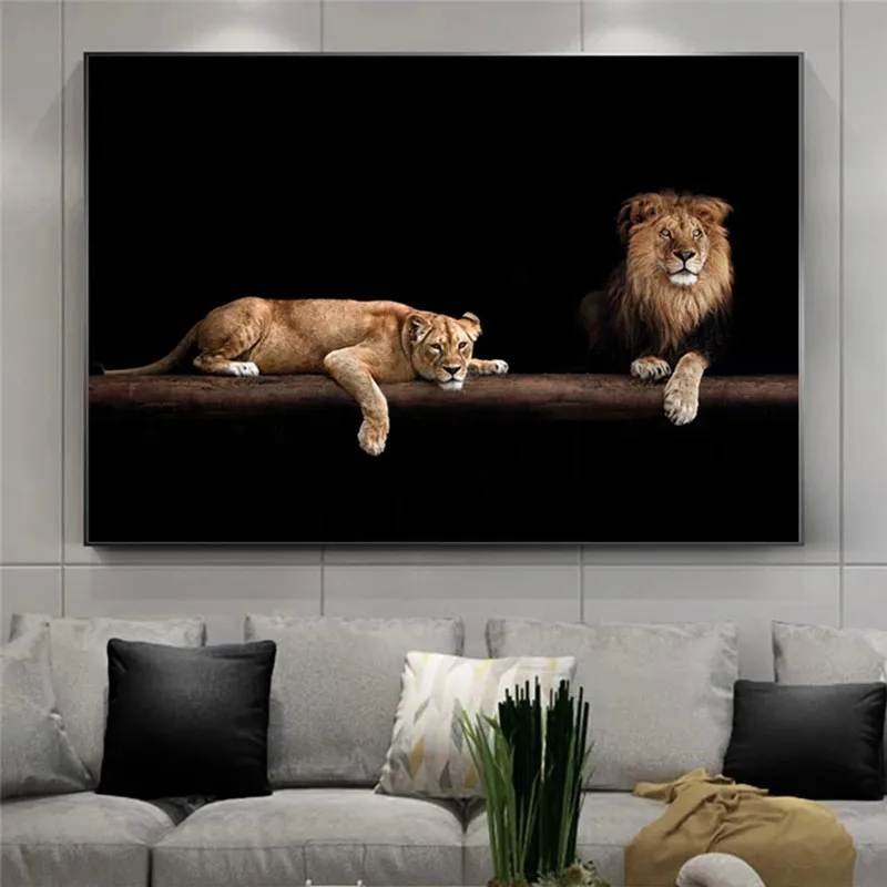 Картина на холсте с ночным львом Африканское дикое животное настенное искусство