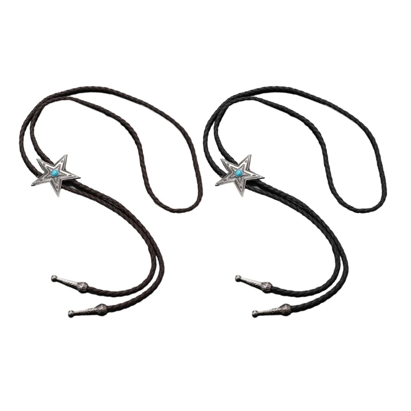 

MXMB Vintage Western Cowboy Bolo Tie Star Necktie Necklace Costume Accessory