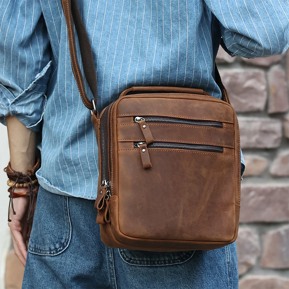 

Retro For Men's Messenger Crossbody Leather Sale Hot Desginer Bags Horse Large Capacity Crazy Leather Brand Shoulder Bag Men