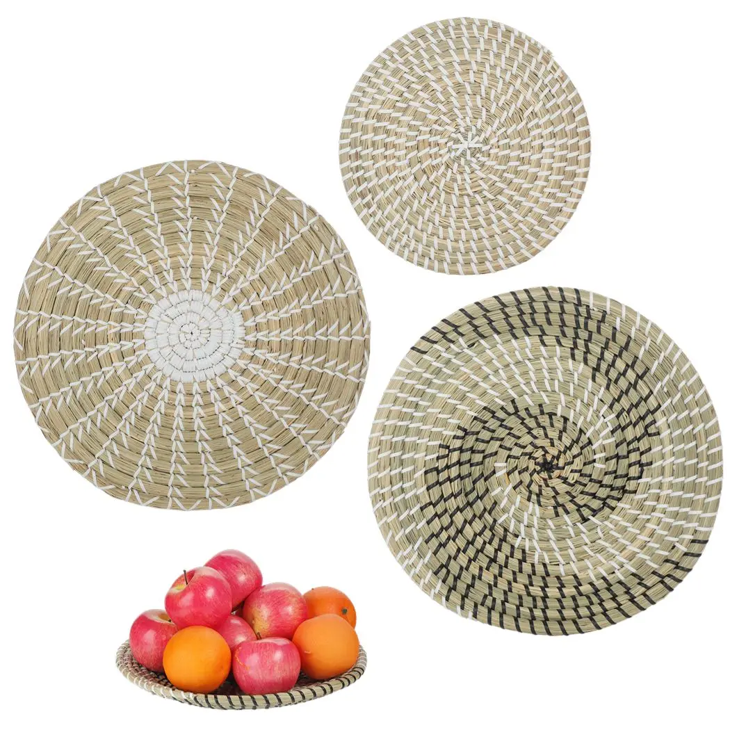 

3 шт. плетеная подвесная настенная корзина ручной работы, декоративная круглая плетеная корзина в стиле бохо, подносы для украшения дома для спальни, кухни, гостиной