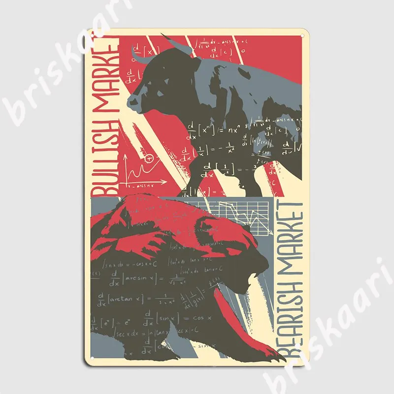 Постер с изображением медведя быка на рынке металлический плакат декор для стен