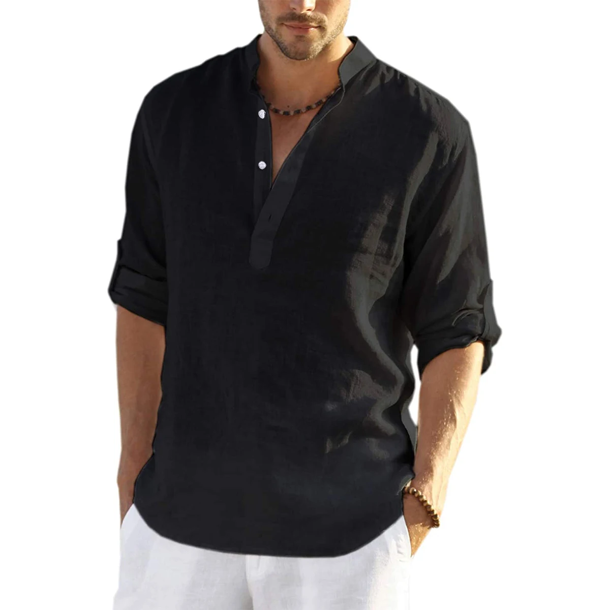 Men's Casual Long Sleeve Linen Shirts Fashion Autumn Spring Cotton Linen Blouse Shirts Handsome Men Shirt
