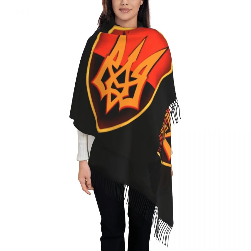 

Ukraine Flag Tryzub Shield Tassel Scarf Women Soft Ukrainian Pride Shawls Wraps Female Winter Fall Scarves
