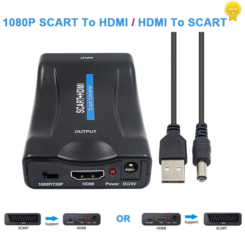 

1080P SCART To HDMI / HDMI To SCART Compatible Video Audio Converter AV Signal Adapter Receiver for HDTV Sky Box STB TV DVD PS3
