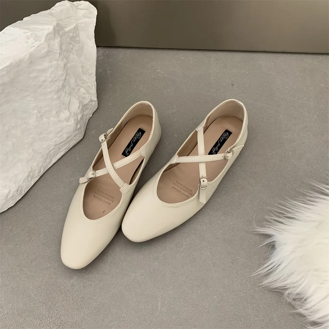 Korean Fashion Solid Narrow Band Flat Shoes Women Retro Silver Mary Jane Shoes Versatile French Ballet Shoes Shallow Women Shoes