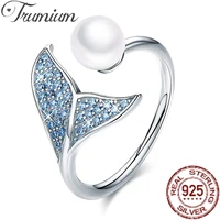 trumium 925 sterling silver whale tail rings setting zircon luxury round fresh water pearl wedding rings for women fine jewelry