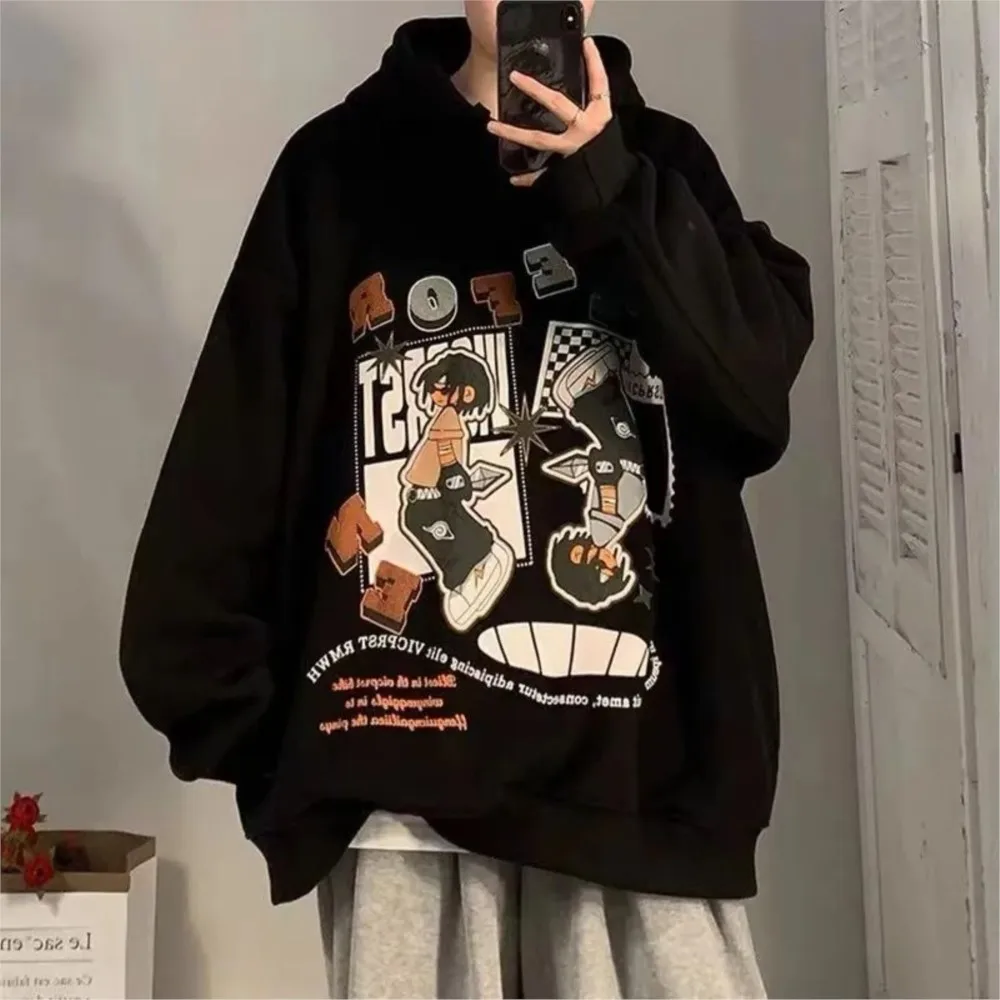 

Vintage Sweatshirt Men's Autumn Hooded Jacket Cartoon Print Couple