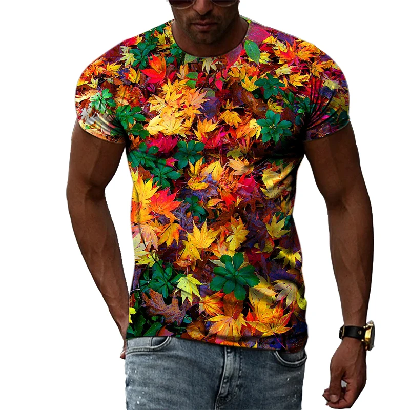 

Summer Fashion Exclusive Creativity Plant Leaf graphic t shirts For Men Trendly Casual Personality O-neck 3D Print T-shirt Tops