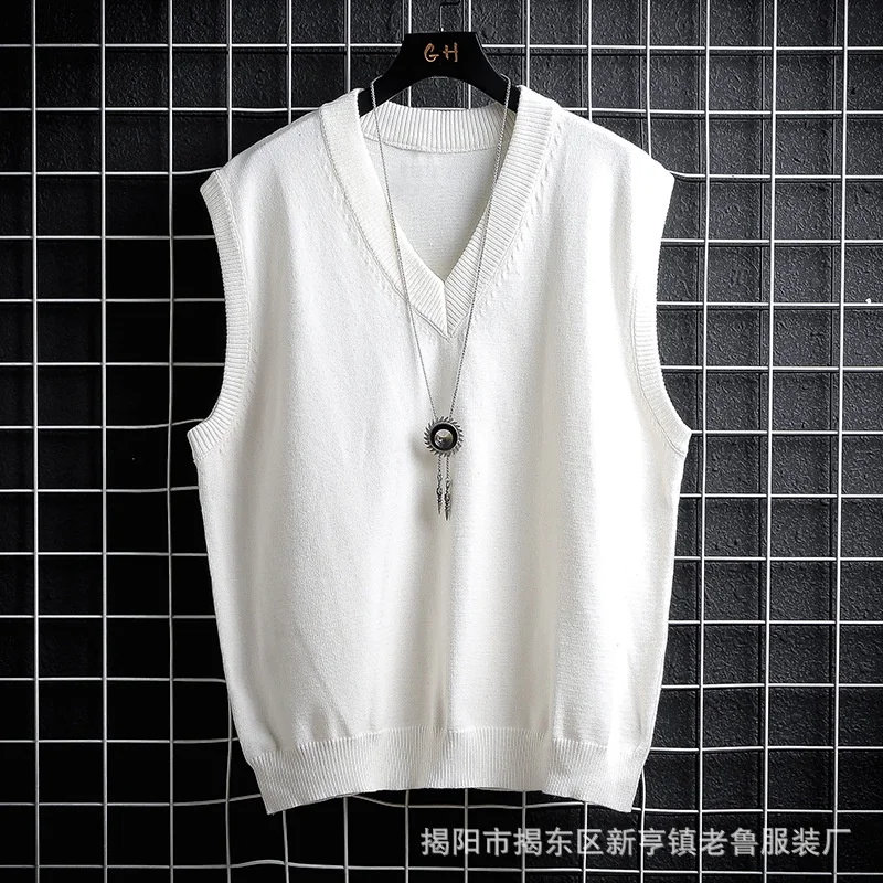 Autumn and Winter Sweater Vest, White Loose Solid Color Thin Waistcoat Casual Waistcoat