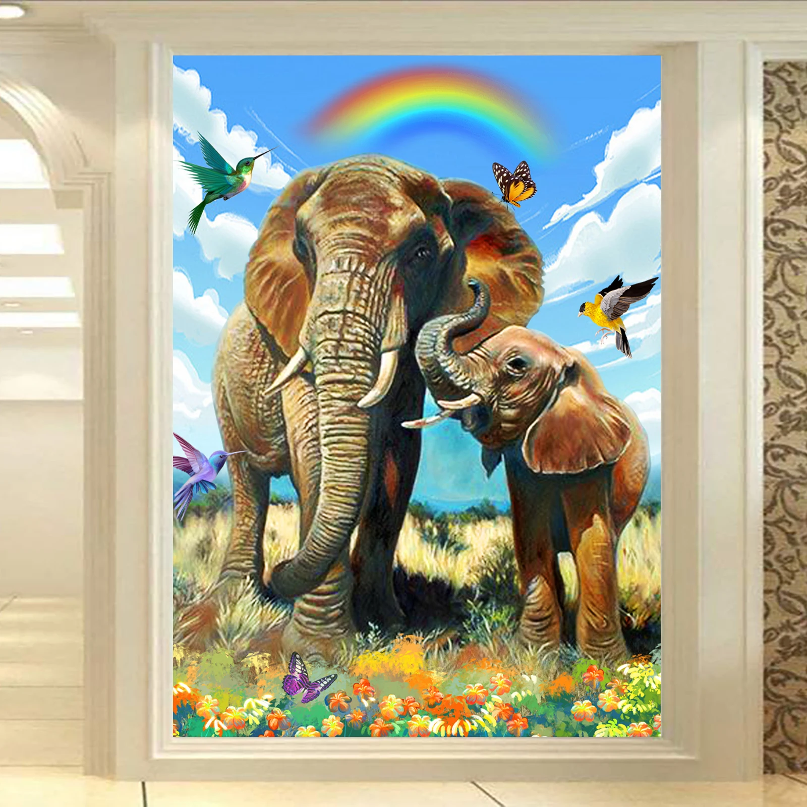 

Картина для алмазной мозаики Стразы с изображением радуги слона