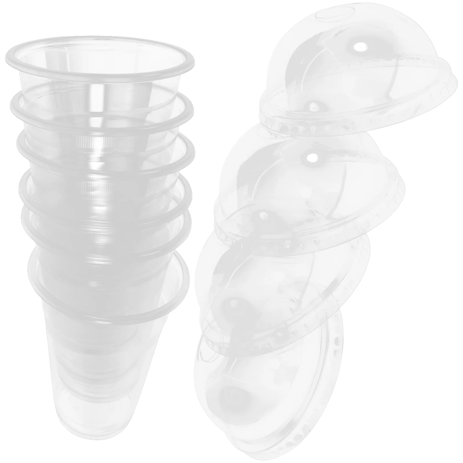 

50 Sets Beverage Coffee Cup Juice Cups Smoothie Lids Disposable Bubble Tea Mug Clear Dome Plastic