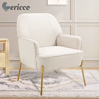 GERICCO Nordic Accent Chair Upholstered Comfy Chair Modern Linen Fabric Sofa Chairs with Gold Metal Legs for Bedroom Living Room