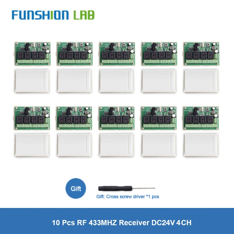 FUNSHION 433.92Mhz DC 6V 12V 24V 10A 4CH Relay Module Receiver EV1527 Wireless Remote Control Switch 433Mhz for Motor DIY |