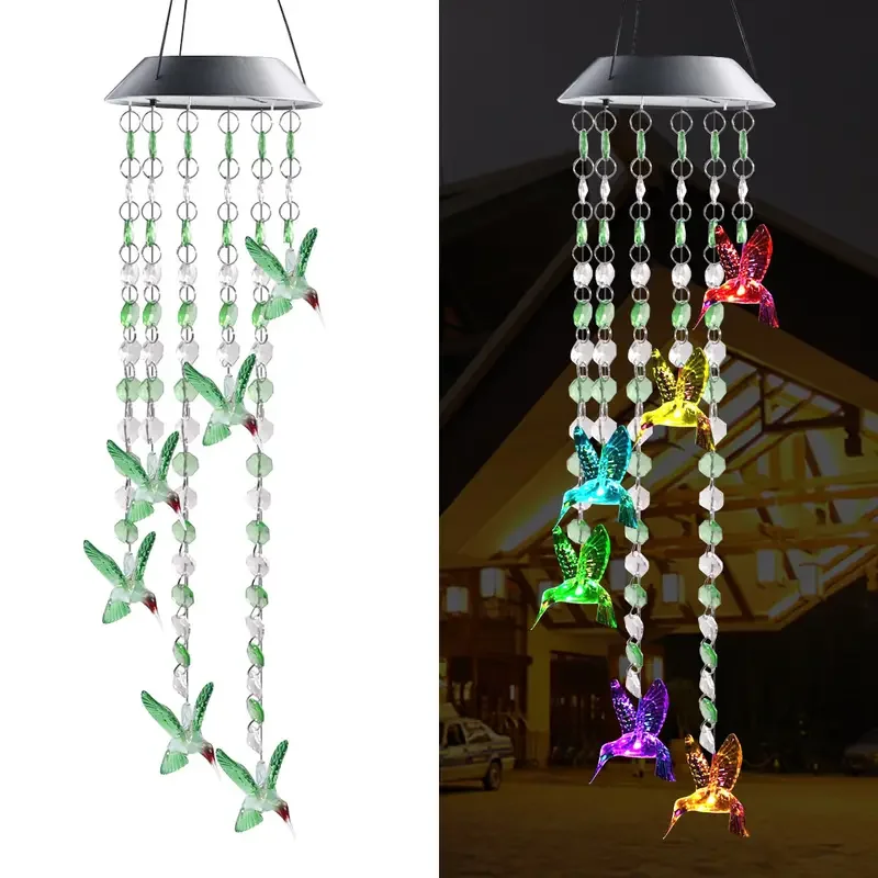 

HMTX GANGES SA 1pc Solar LED Color-Changing Hanging Wind Chimes Lights With Beans And Hummingbirds For Courtyard Garden Patio