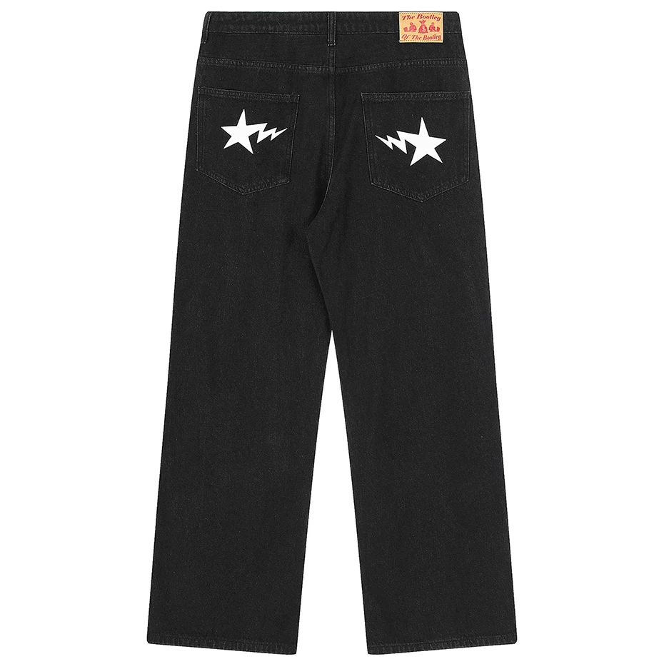 Baggy Jeans Streetwear Hip Hop Jeans Smile Face Star Men Black Blue Loose Straight Denim Pants Luxury Designer Harajuku Jeans