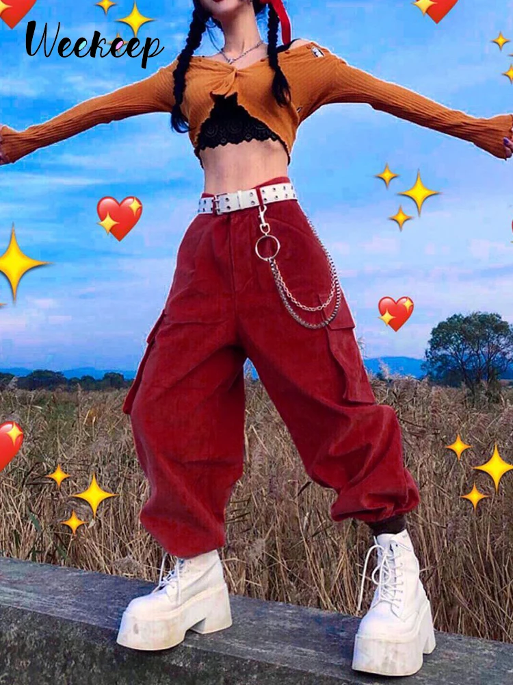 

Брюки карго женские, с высокой талией, мешковатые, широкие, с карманами, сплошные брюки