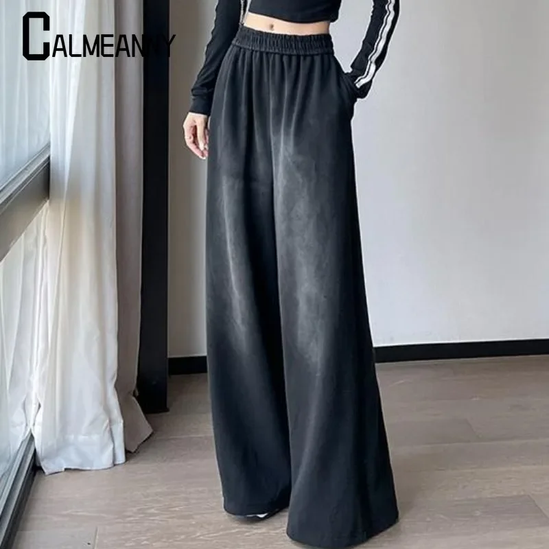 Брюки для женщин 2024 осень-зима утепленные мешковатые широкие брюки женские