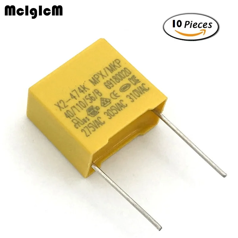 

Конденсатор MCIGICM 0,47 НФ, конденсатор X2, В переменного тока, шаг 15 мм, конденсатор из полипропиленовой пленки X2 мкФ, 10 шт.