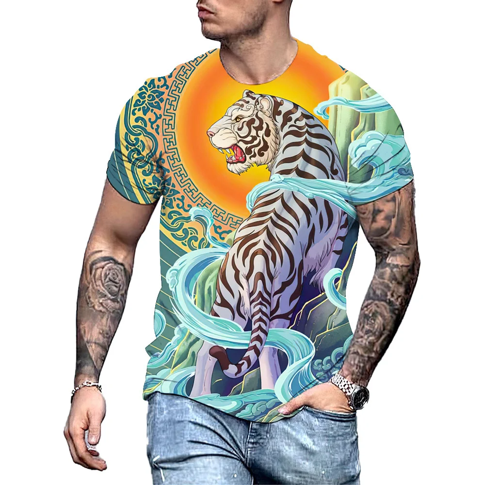 

Fashion 3d Tiger Printed Men's T Shirt Casual O-neck Oversized Short Sleeve Summer Street Hip Hop Tops Animal Tees Clothing