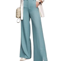 minimalism offical ladies solid belt loose chiffon pants korean causal female wide leg pants spring summer women joker trousers