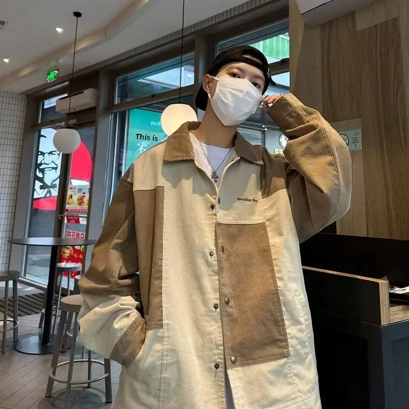 Куртка мужская Вельветовая в винтажном стиле модная рубашка с лацканами цветная