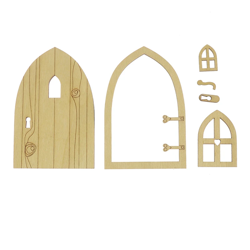 

1set DIY Wooden Fairy Elf Door Craft Kit Christmas Door Vintage Miniature Fairy Garden Decor Dollhouse Accessories Gift